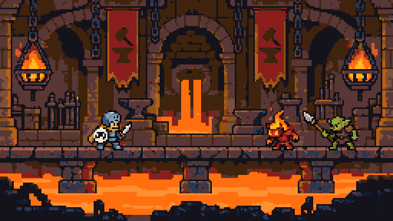Ember Halls: brick, banners and a river of lava
